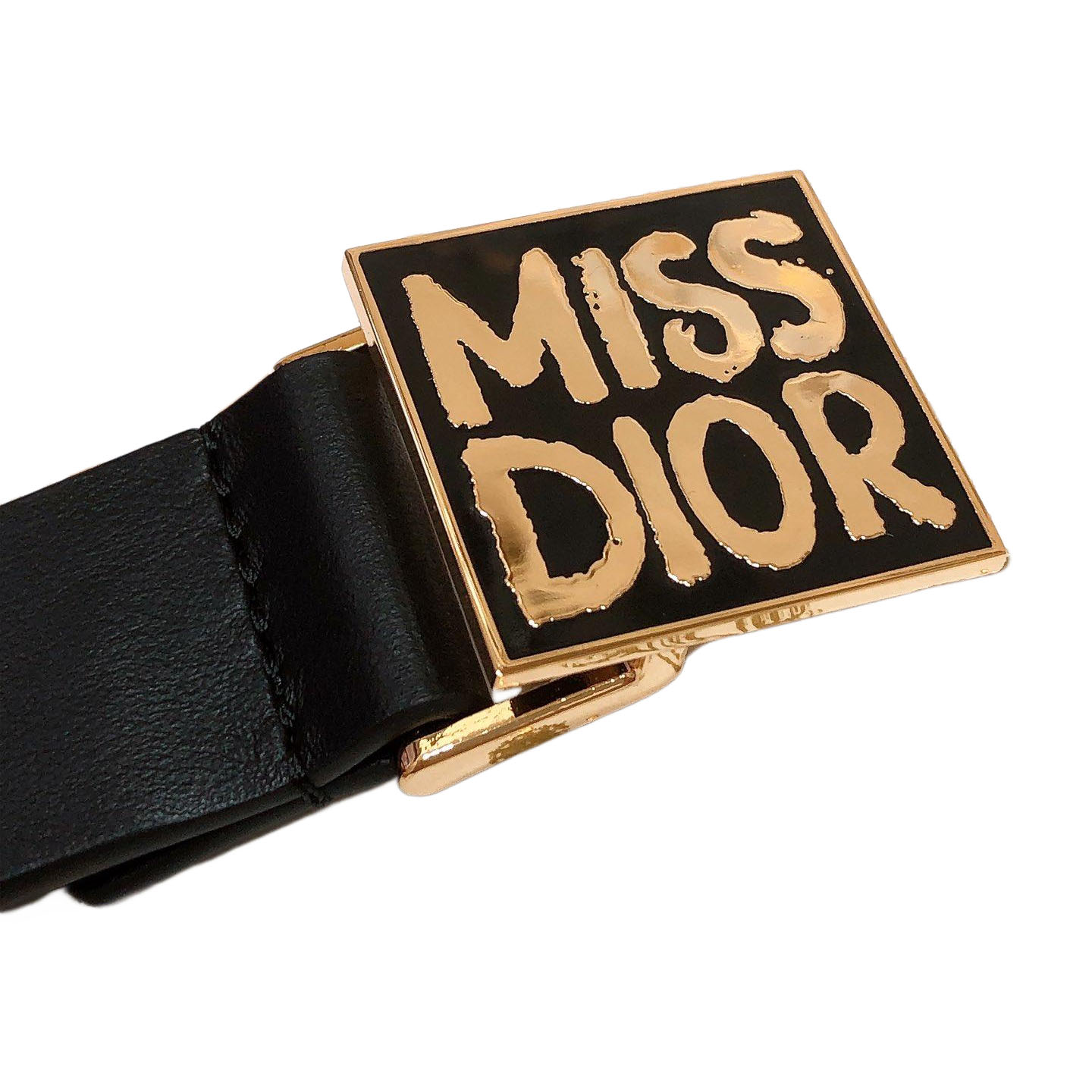 Dior Women' s Miss Dior Graffiti Buckle Belt In Black/Pink Calfskin With Gold Hardware 25mm