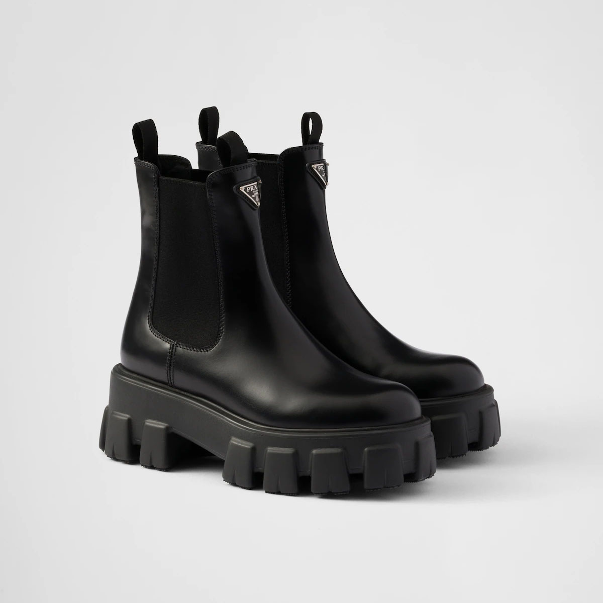 PRADA Black Monolith shiny leather Chelsea boots