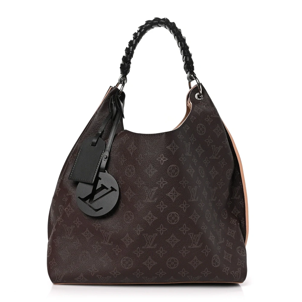 Louis Vuitton Carmel Hobo GM Chocolate Mahina Leather Cashmere Beige Interior