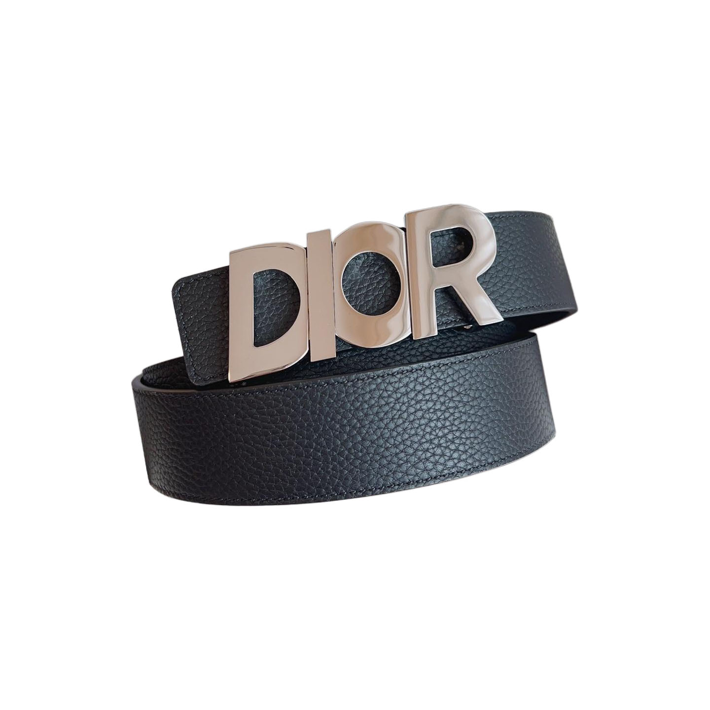 Dior Men' s DIOR Buckle Belt In Black Grained Calfskin With Silver/Gold Hardware 35mm