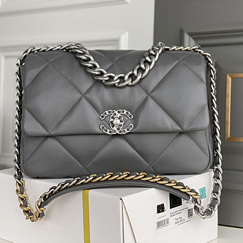 Chanel 19 Bag Deep Grey / Pink / Apricot Color 30cm Crossbody Bags