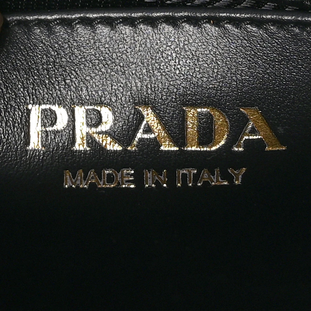 Prada Mini Triangolo Symbole Embroidered Tote Bag Black/Corda Jacquard Saffiano Leather Gold Hardware