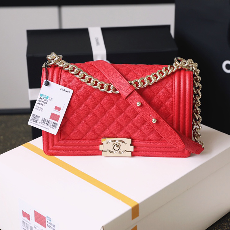 Chanel Lleboy Red Quilted Caviar Leather Shoulder Bags Crossbody Bags