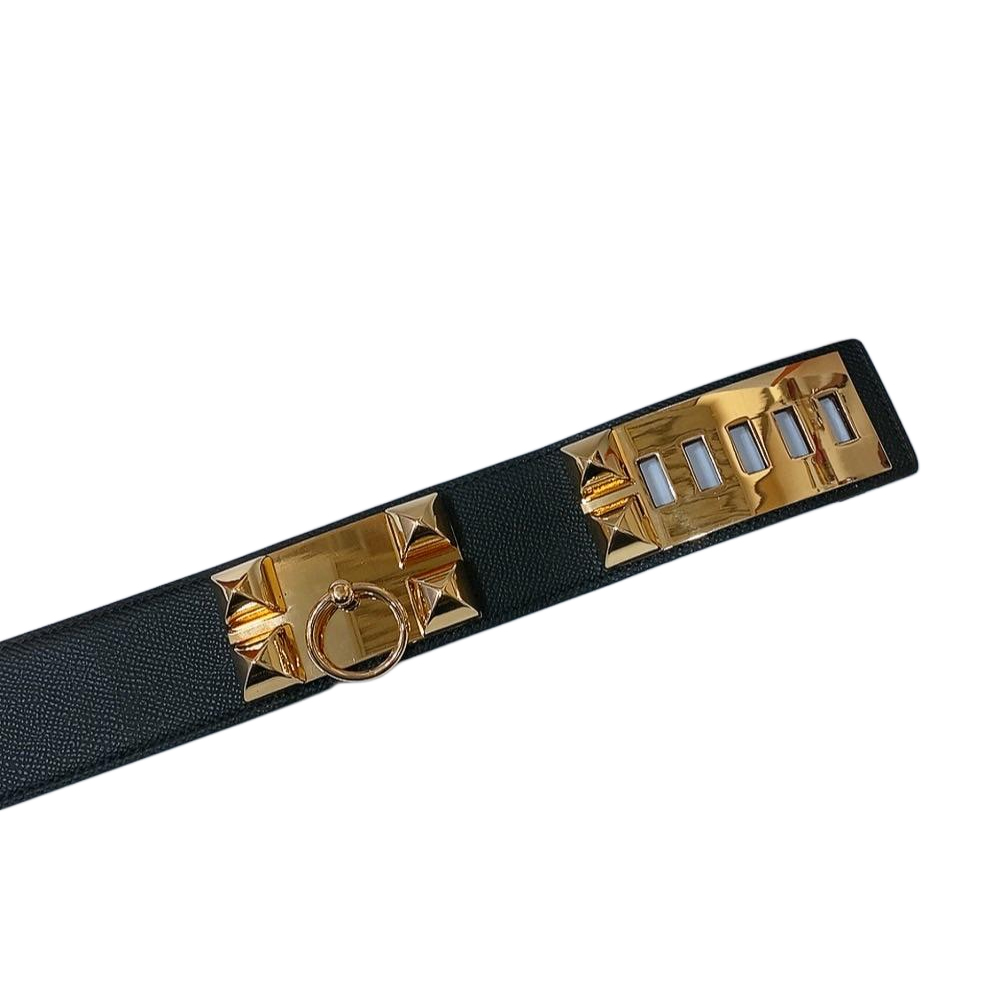 Hermès Women' s Double Rectangled Buckle Belt In Black /Brown Calfskin With Gold/Silver Hardware 45mm