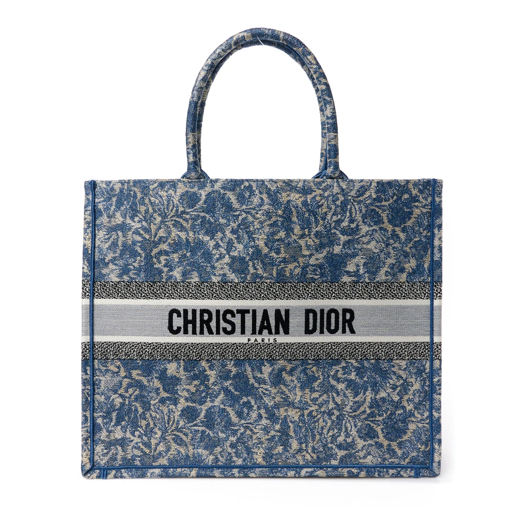 Dior Large Brocart Book Tote Blue Embroidered Canvas