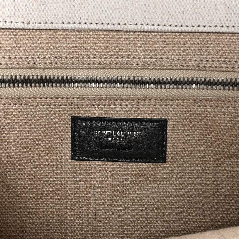 Saint Laurent Large Rive Gauche Tote Optic White Linen & Calfskin Leather