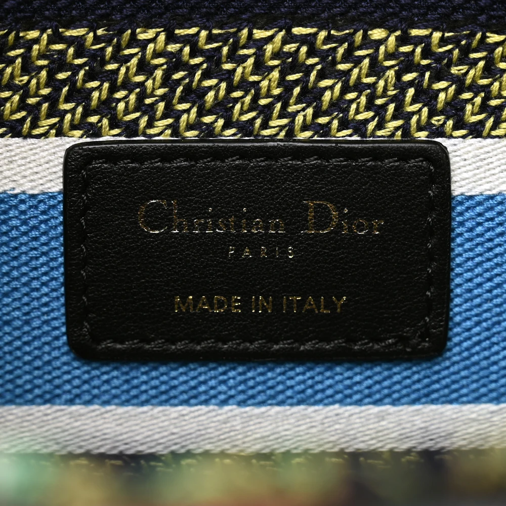 Dior Medium D-Constellation Lady D-Lite Blue Multicolor Embroidered Canvas Gold Hardware