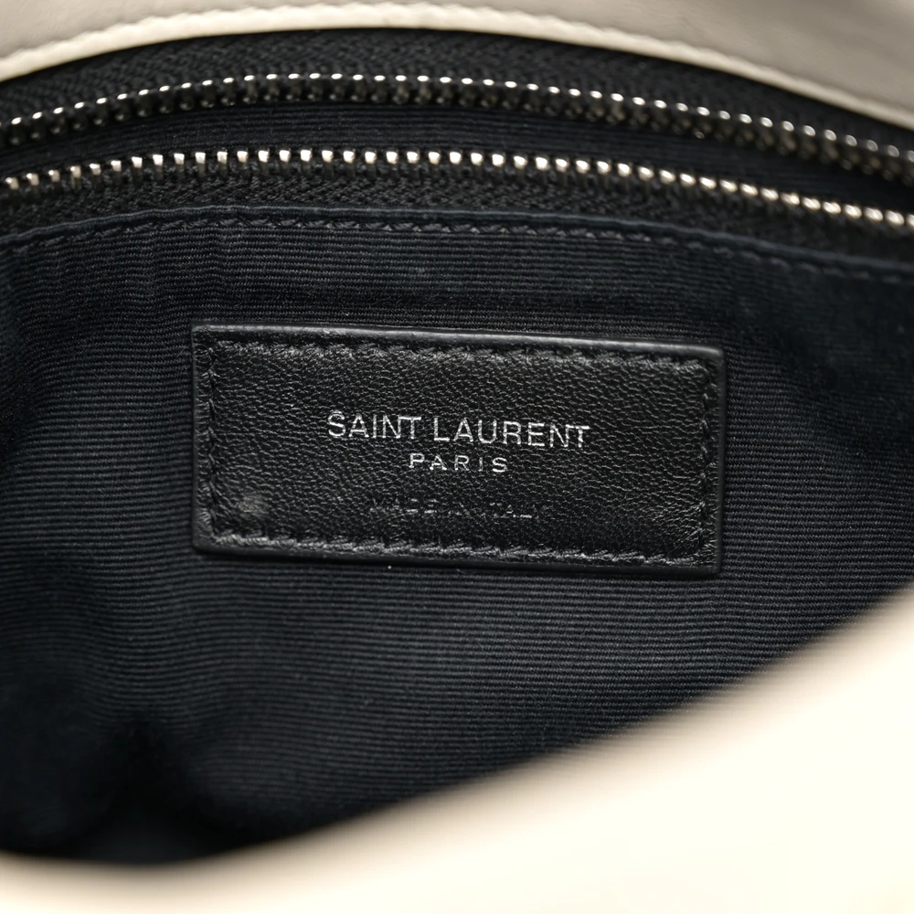 Saint Laurent Mini Loulou Chain Satchel Crema Soft Quilted Puffer Monogram Lambskin Leather Silver Hardware