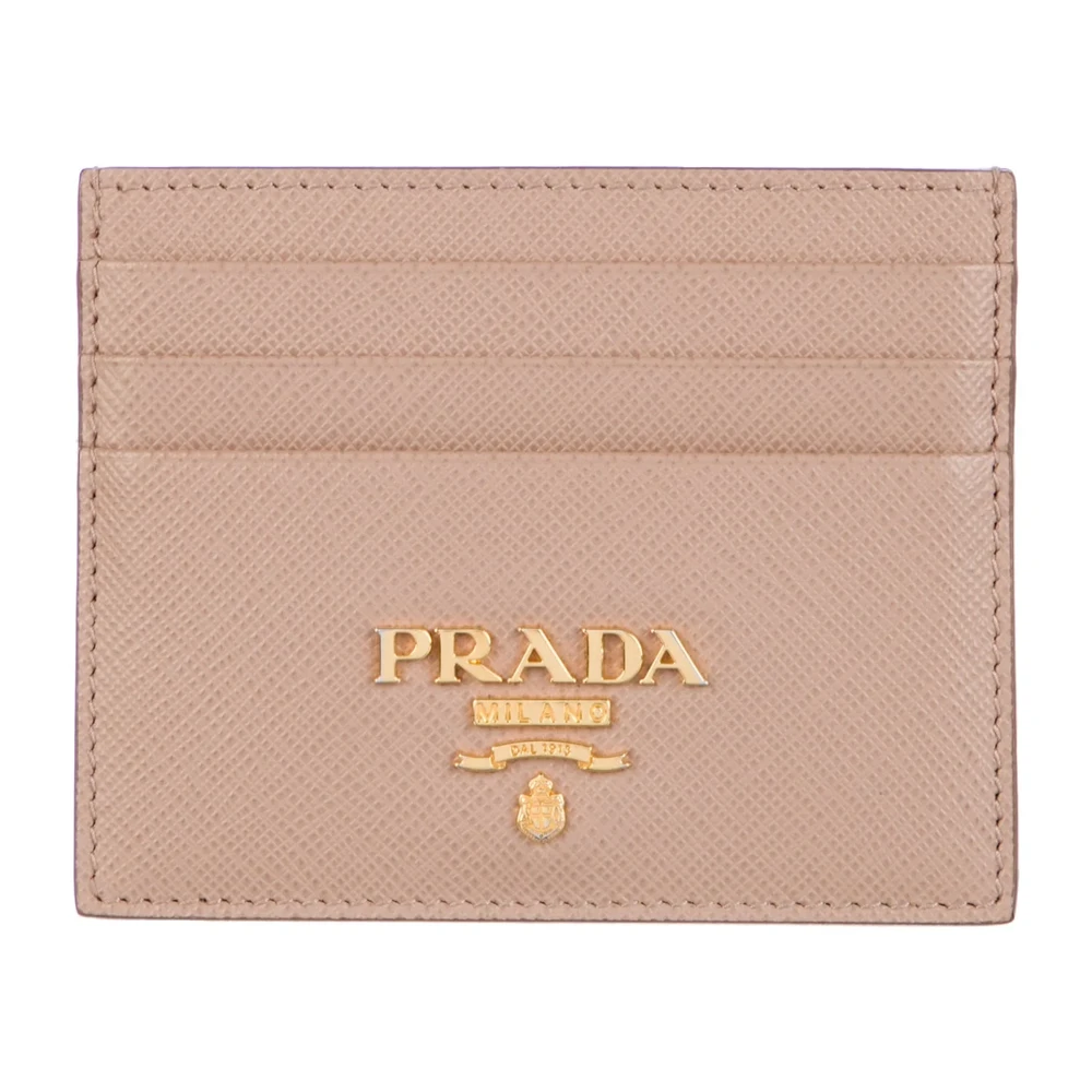 Prada Small Card Holder Neutrals Saffiano Lux Leather Gold Hardware
