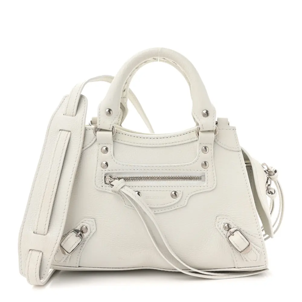 Balenciaga S Neo Classic City Bag Chalky White Grained Calfskin Leather Silver Hardware