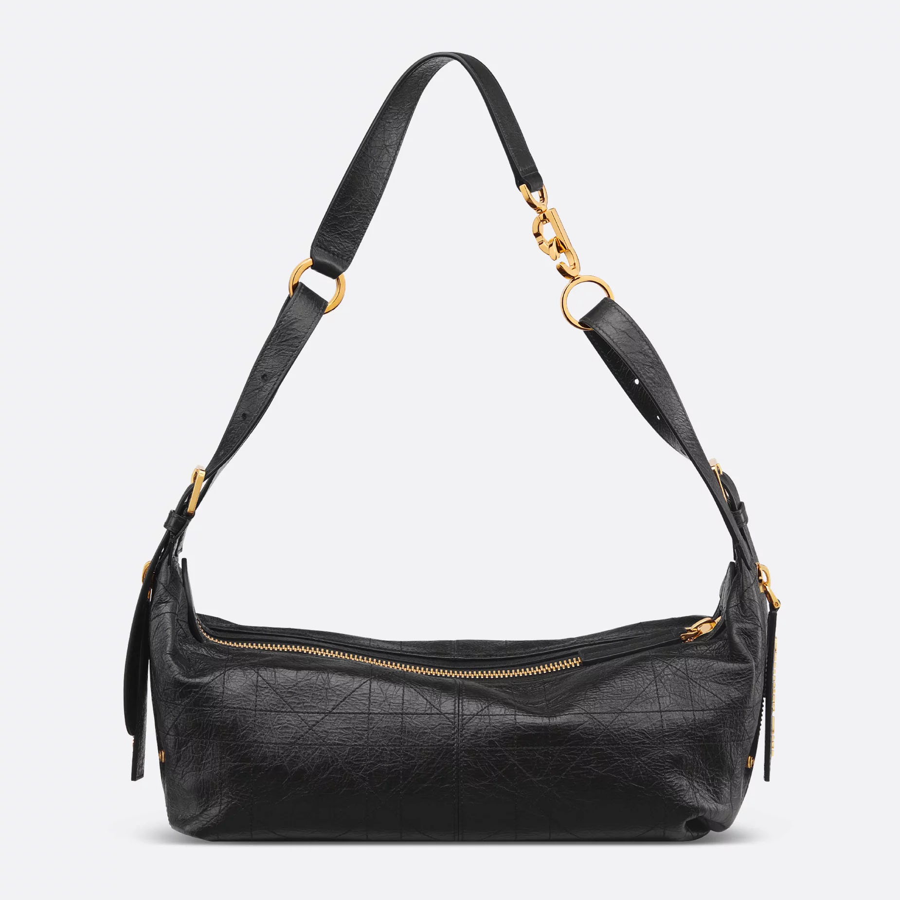 Dior Medium D-Journey Bag in Black Crinkled Calfskin Gold Hardware