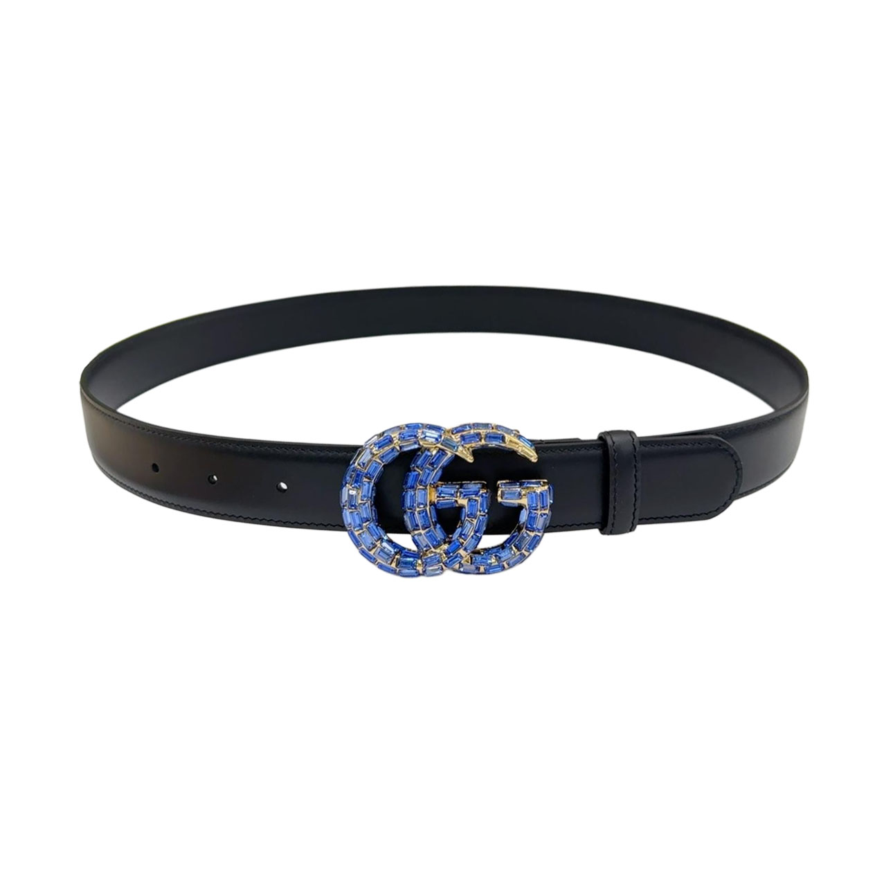 Gucci Women's GG Buckle With Crystals Marmont Thin Belt In Black/Red/Khaki/White/Grey/Green Smooth Calfskin With Gold/Silver Hardware 30mm