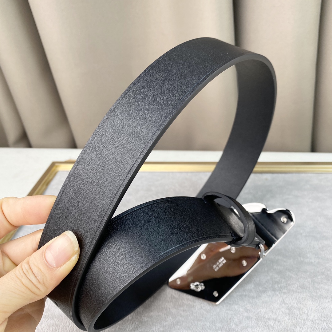 Balenciaga Men's Moto Logo Belt In Black Natural Calfskin With Gold/Silver Hardware 35mm