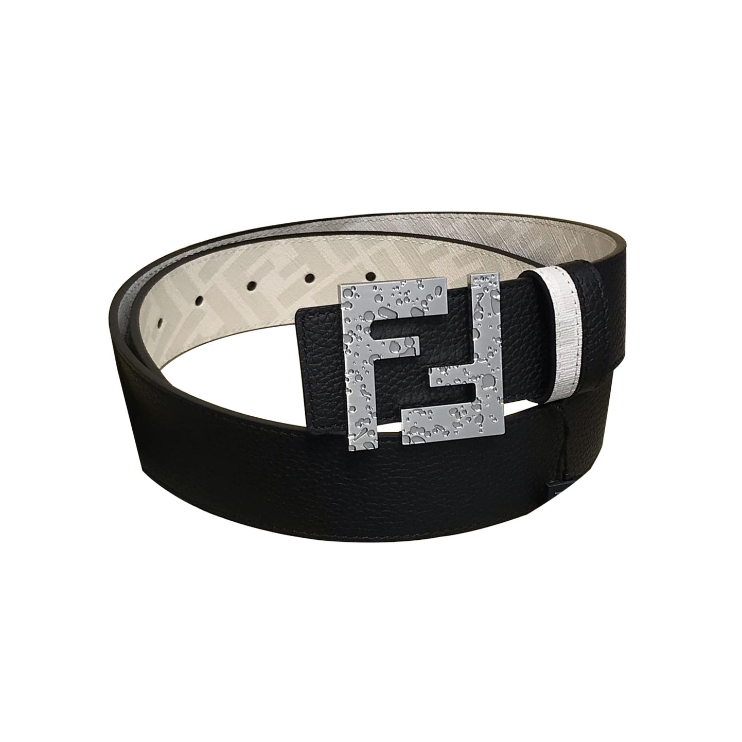 Fendi Men's Squared FF Reversible Belt In Black/Brown Calfskin And White/Brown Monogram Canvas With Gold/Silver Hardware 38mm