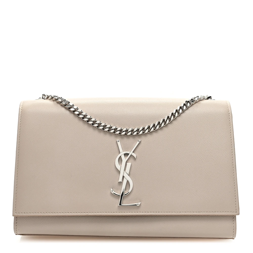 Saint Laurent Medium Kate Satchel Nude Powder Monogram Grain De Poudre Leather Silver Hardware