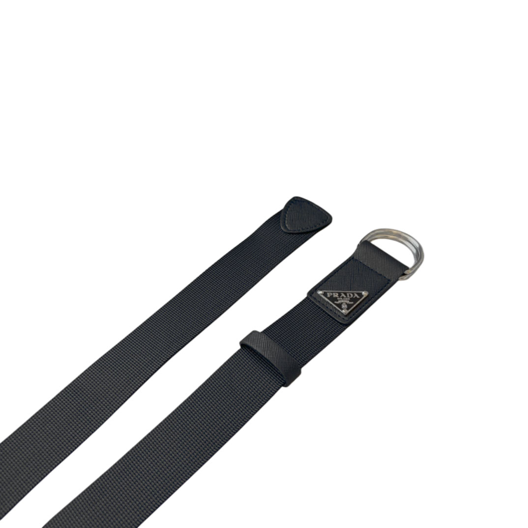 Prada Women' s Woven Belt In Black Nylon With Silver Hardware 35mm