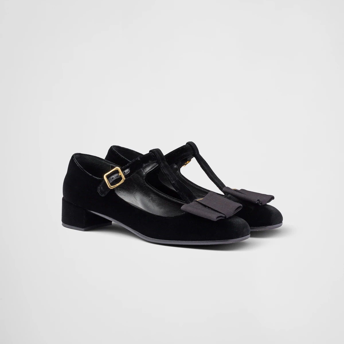 PRADA Velvet Black High Heels Shoes Mary Jane Shoes