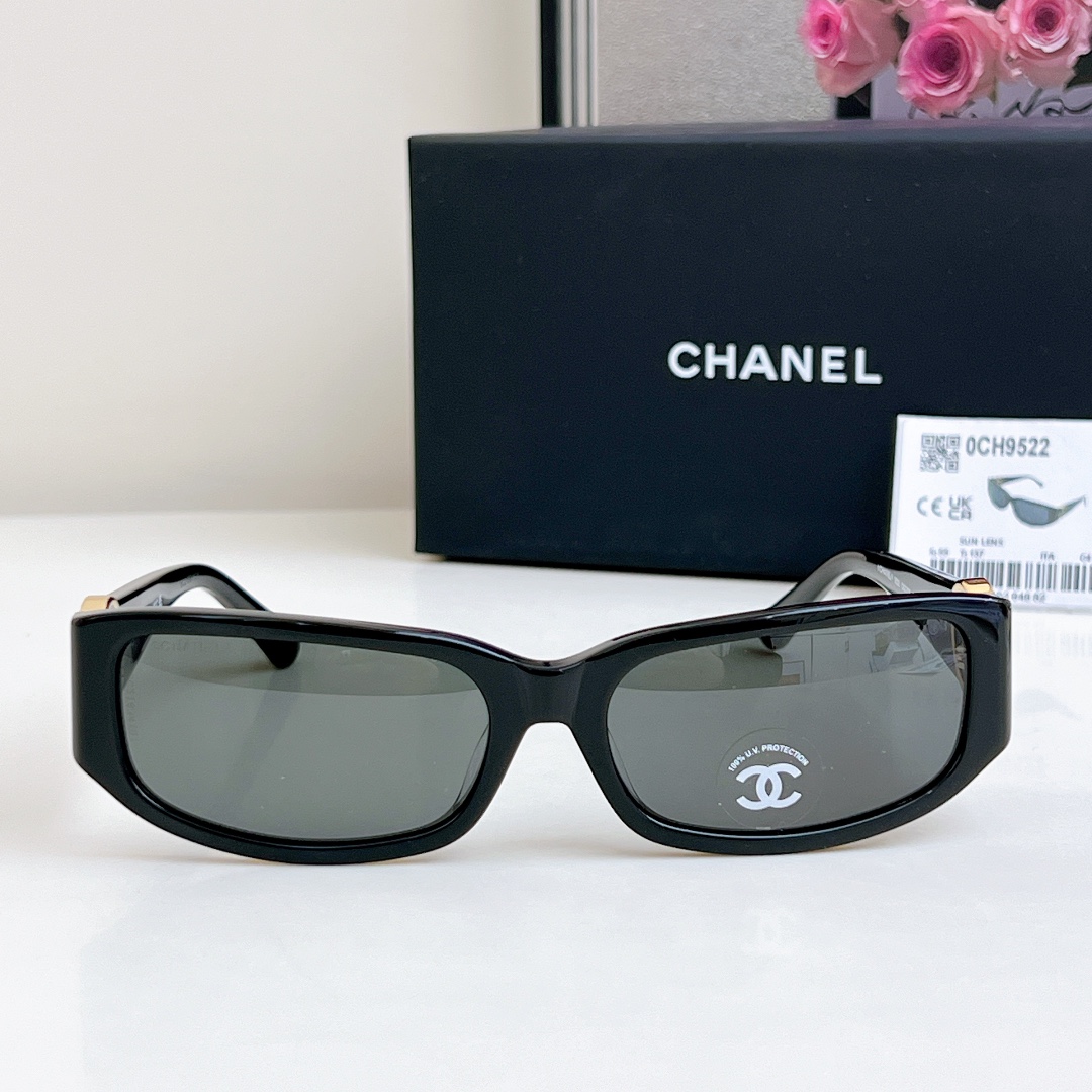 CHANEL square frame glasses black gold color size 56-18-137