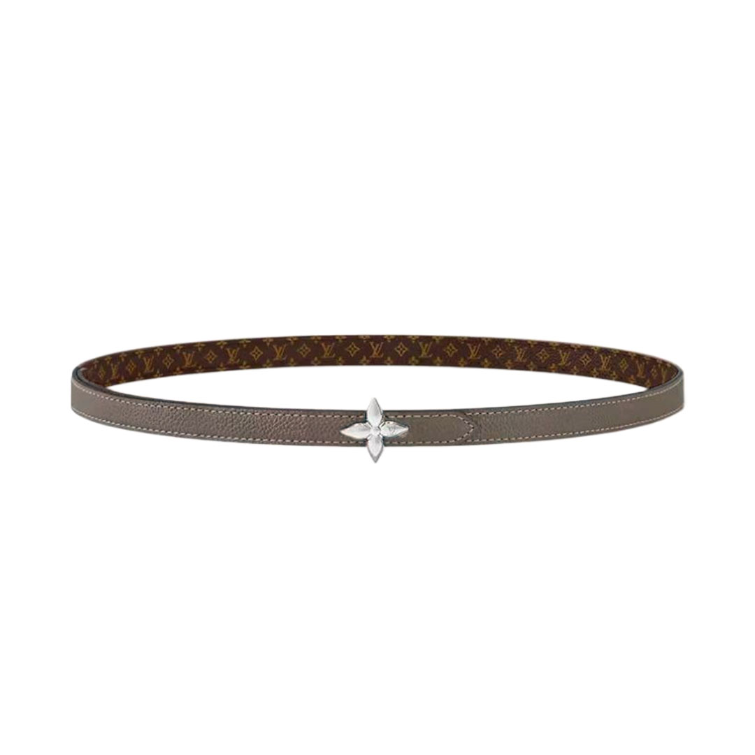 Louis Vuitton Women's Mini Flowergram Reversible Belt In Grey Calfskin And Monogram Canvas With Gold/Silver/Pink/Black Hardware 15mm
