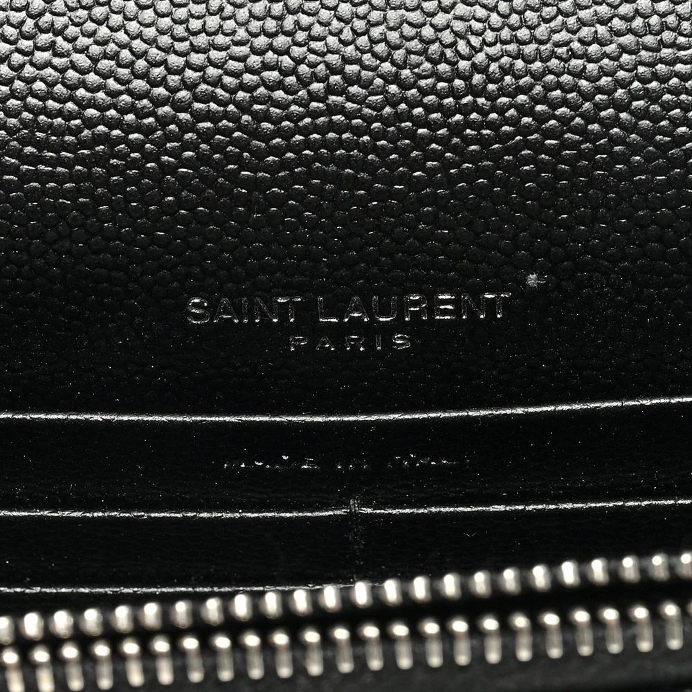 Saint Laurent Small Envelope Chain Wallet Black Chevron Monogram Grain De Poudre Matelasse Leather Silver Hardware