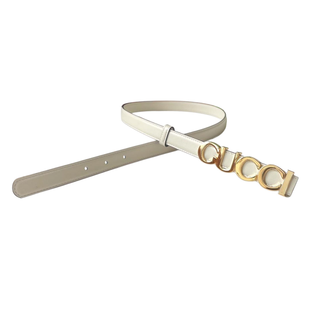 Gucci Women's GUCCI Buckle Belt In White/Black Smooth Calfskin With Gold/Silver Hardware 20mm