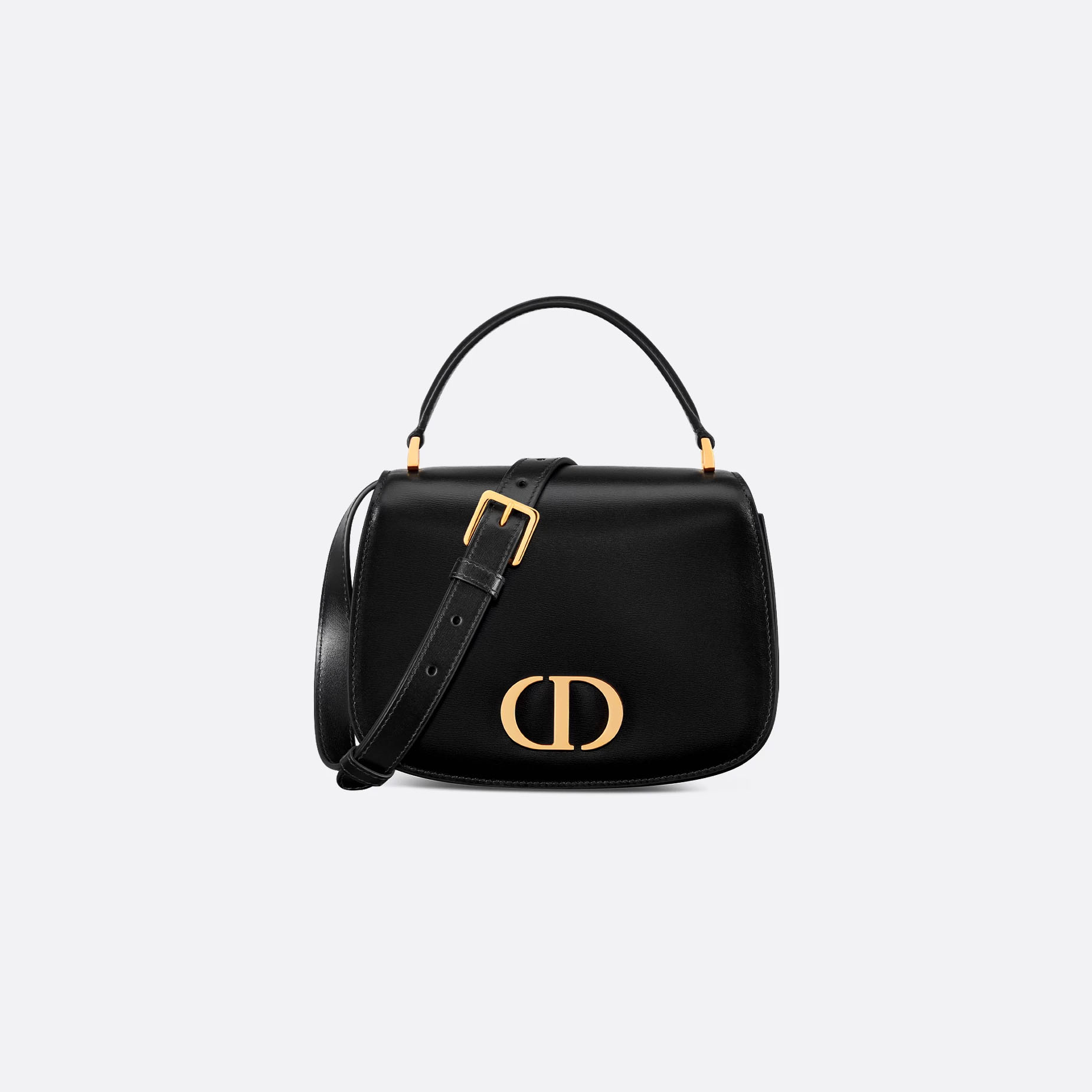 Dior Medium 30 Montaigne Avenue Top Handle Bag In Black Ribbed Calfskin With Gold Hardware