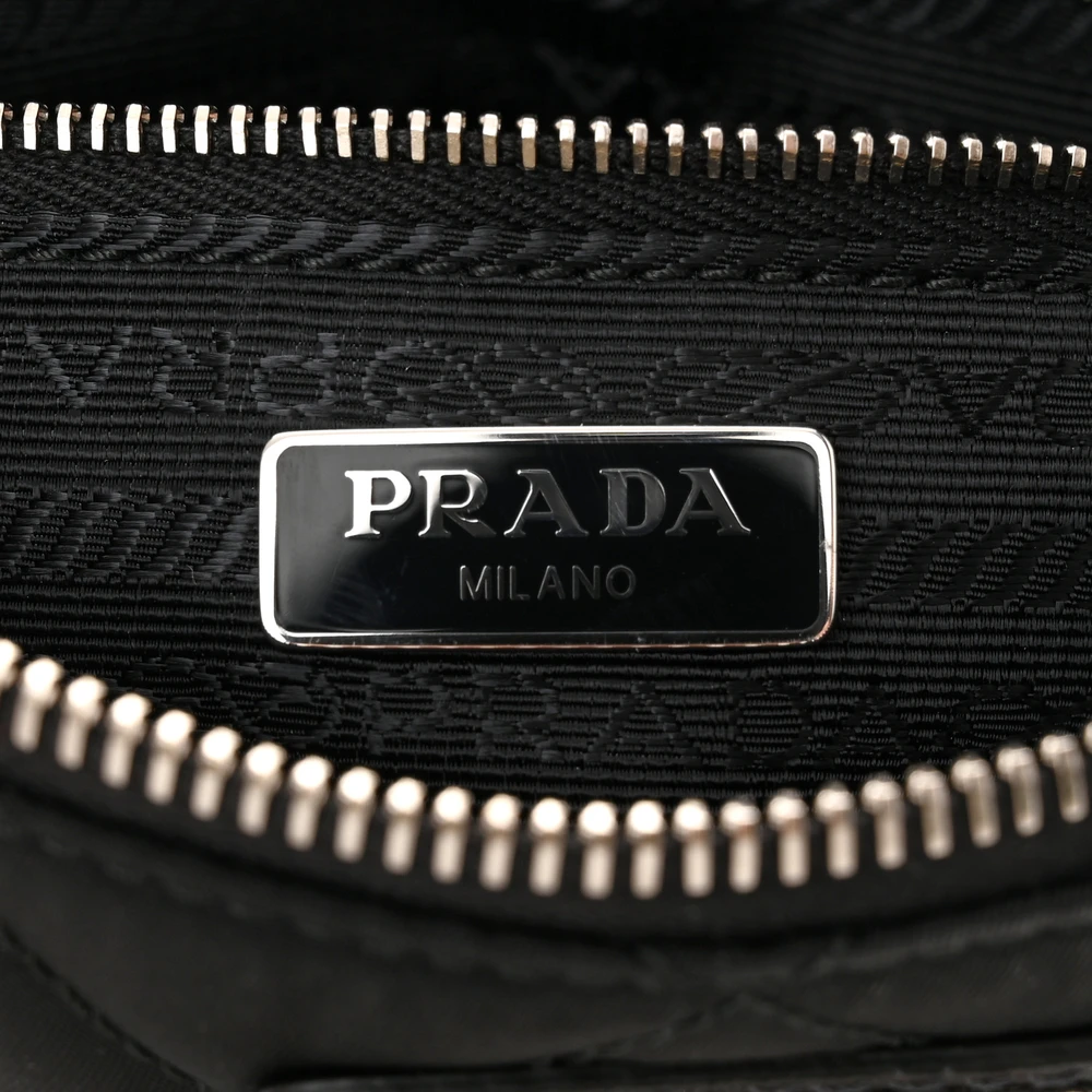 Prada Small Crossbody Bag Black Quilted Nylon Tessuto Impuntu Silver Hardware