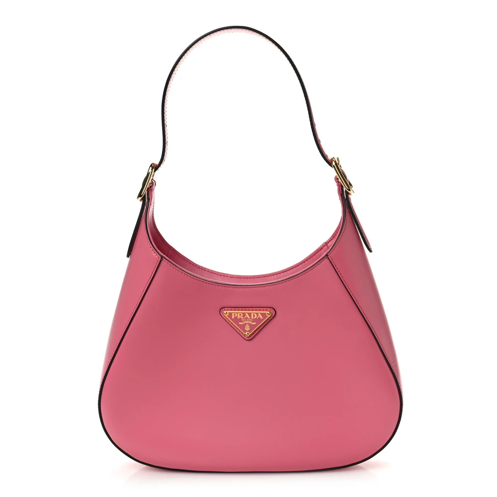 Prada Medium Shoulder Bag Black/Pink Box Calfskin Leather Gold Hardware