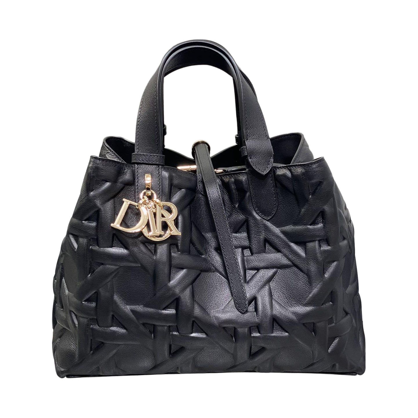 Dior Medium Dior Toujours Bag In Black Graphic Cannage Calfskin With Gold Hardware