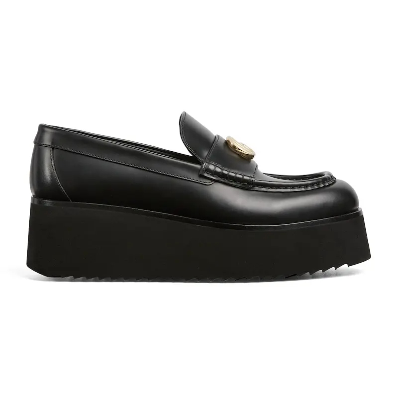 Gucci black double G slope heel loafers