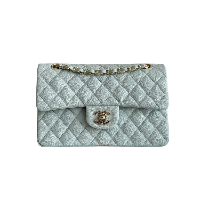 Chanel CF Blue / White Quilted Caviar Leather Crossbody Bags