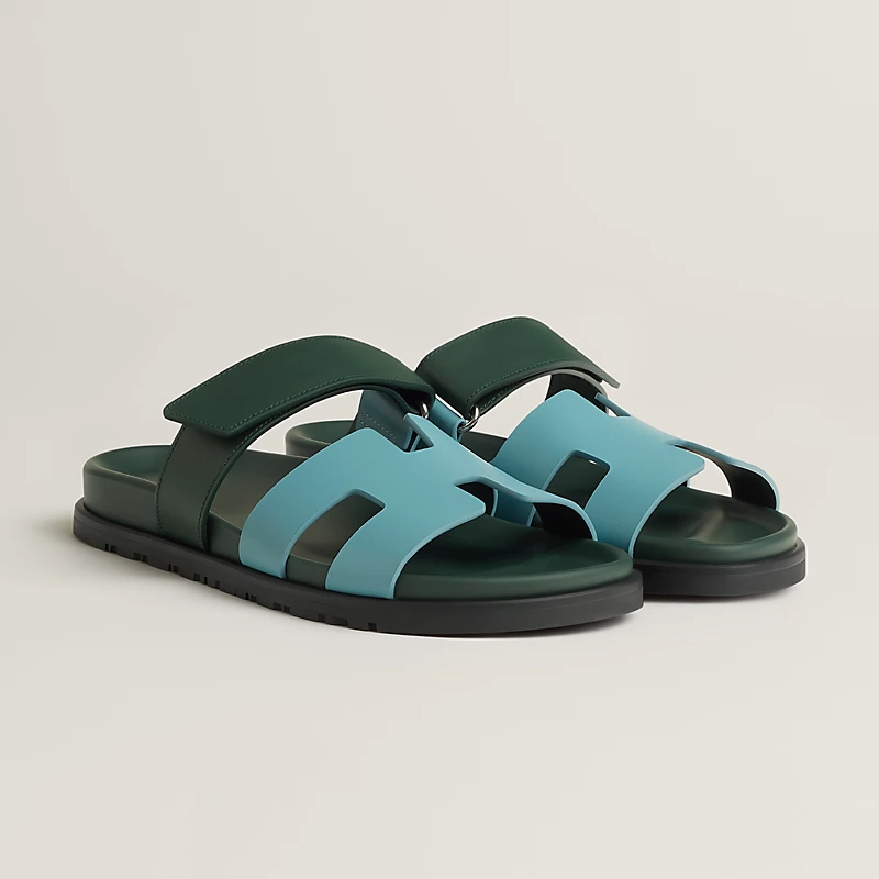 HERMES Chypre Blue  and Green Slippers