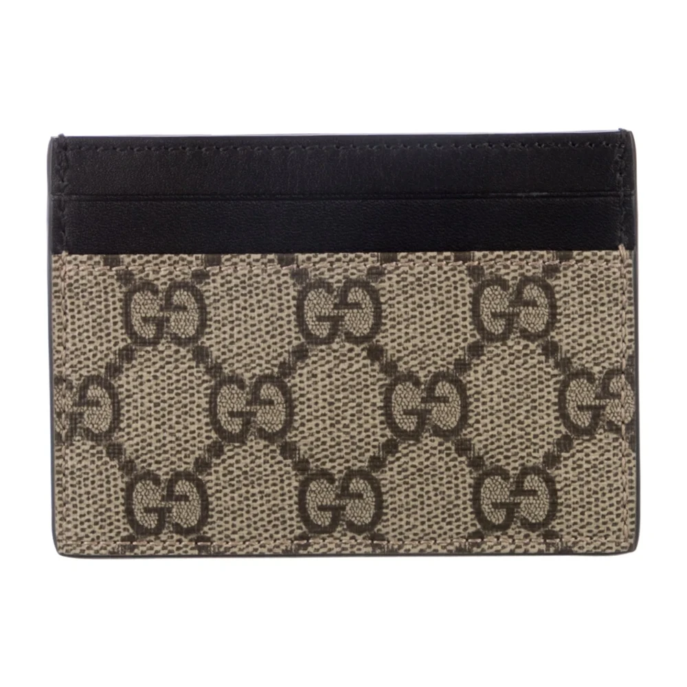 Gucci Small Card Holder Black and Grey GG Supreme Canvas & King Snake Leather