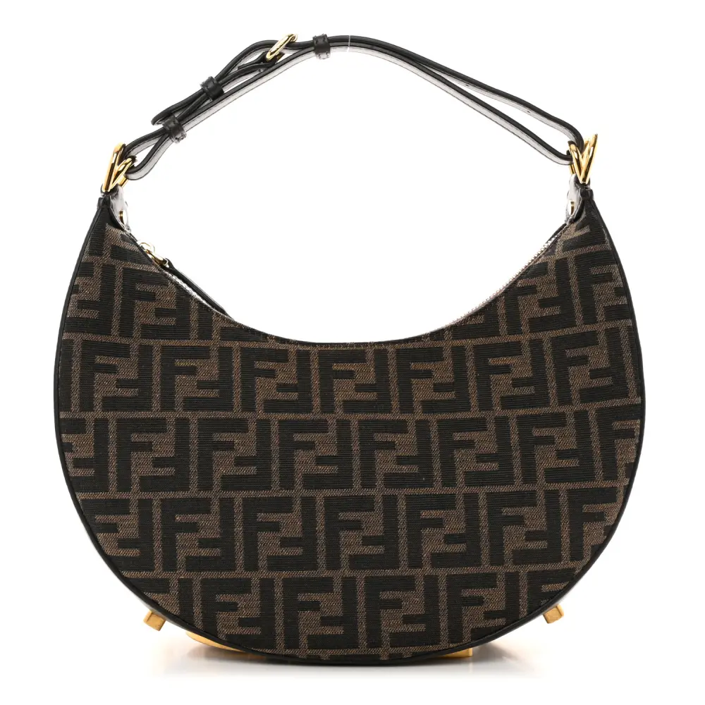 Fendi Small FF 1974 Fendigraphy Hobo Bag Tobacco/Moro/Ebano Jacquard Fabric & Grace Vitello Leather Gold Hardware