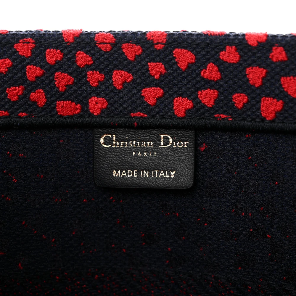 Dior Medium Book Tote Red Multicolor Pop Heart I Love Paris Embroidered Canvas