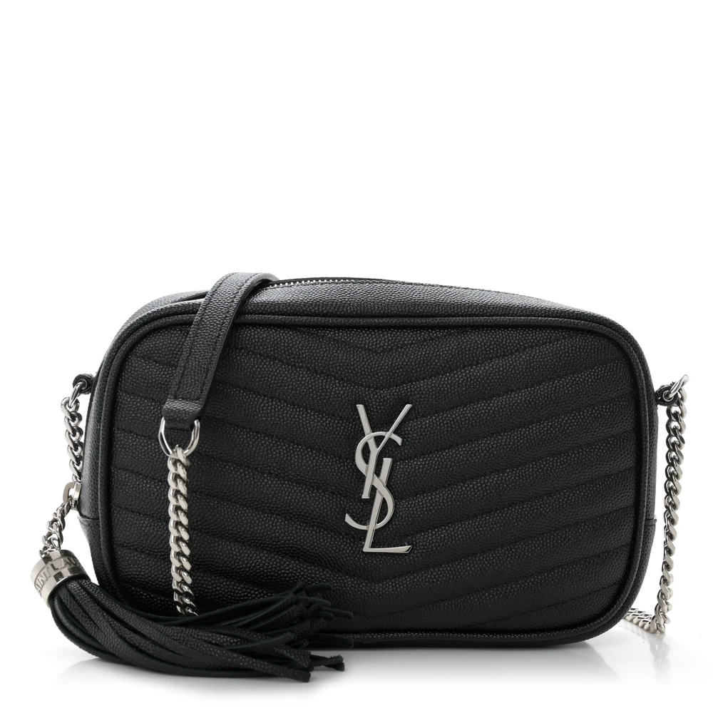 Saint Laurent Mini Lou Camera Bag Black Monogram Grain De Poudre Matelasse Leather Silver Hardware