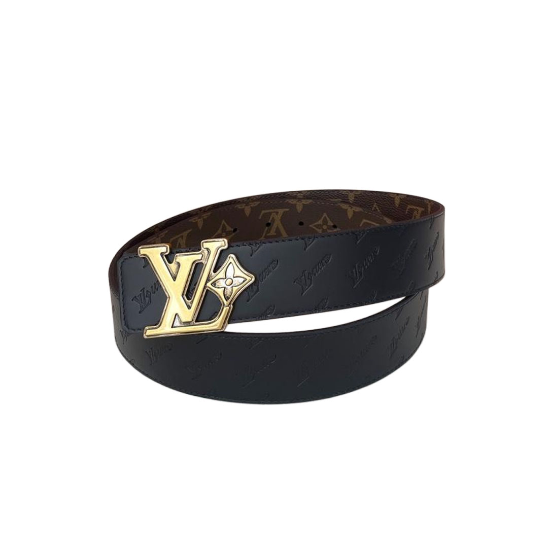 Louis Vuitton Men's LV Flower Buckle Reversible Belt In Black Calfskin And Black/Brown Monogram Canvas With Gold/Silver Hardware 40mm