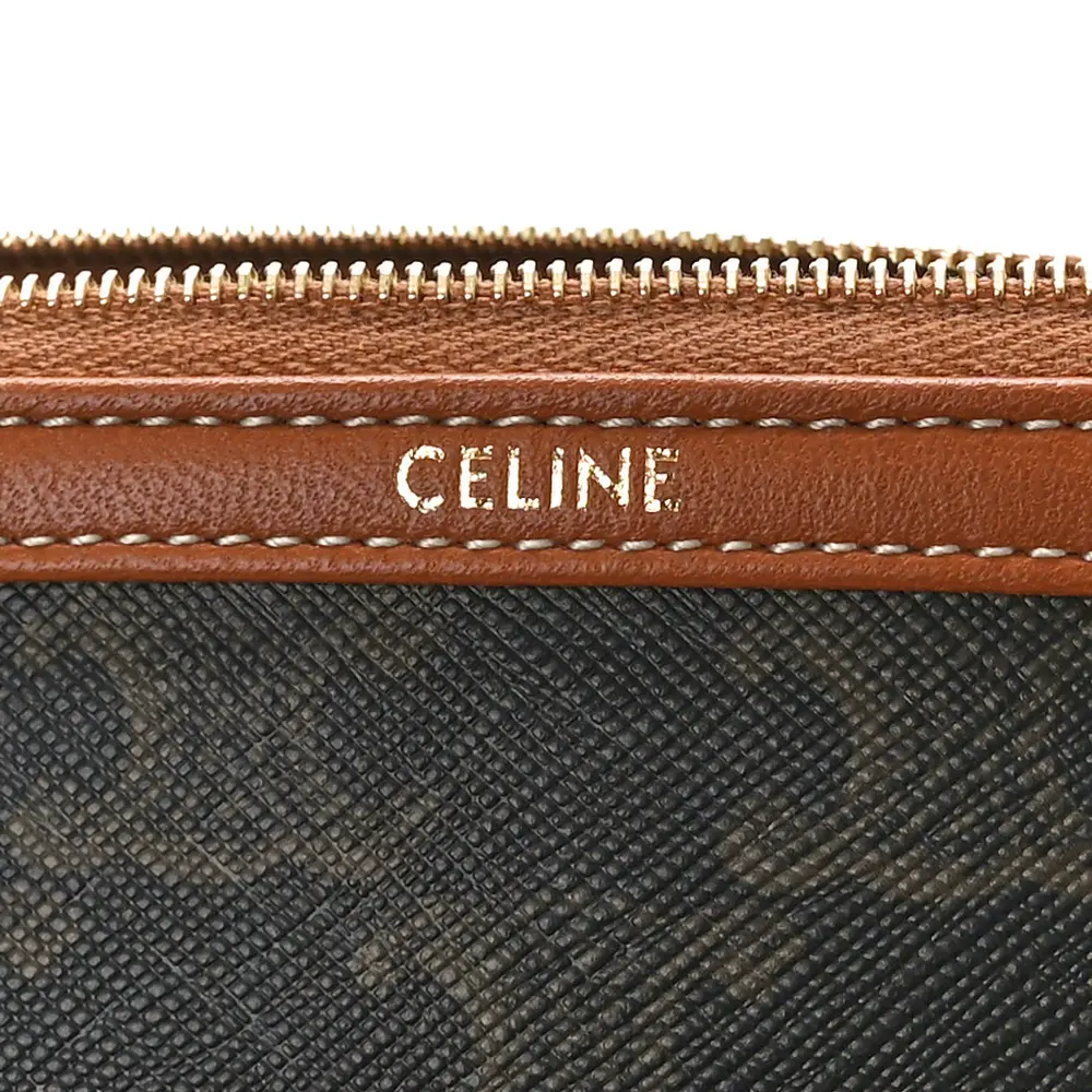 Celine Mini Clutch on Chain Tan Triomphe Canvas & Calfskin Leather Gold Hardware