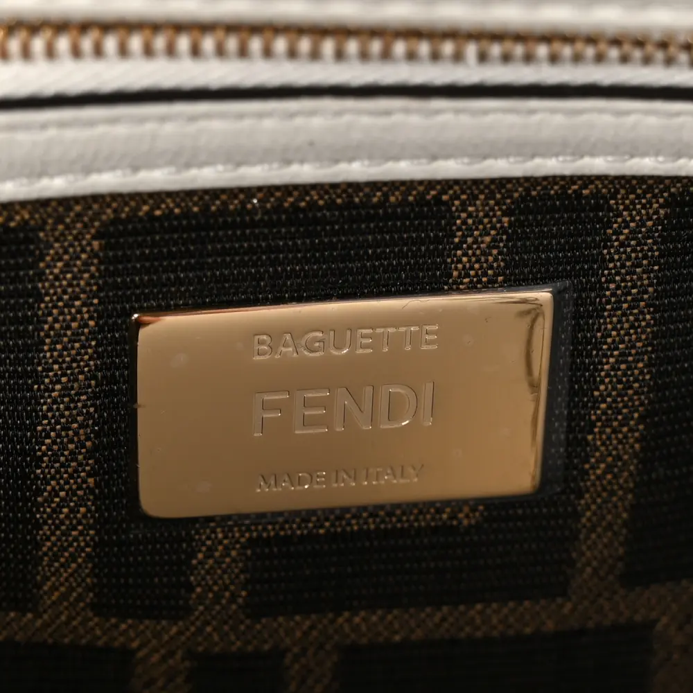 Fendi Multipocket Baguette White Ice Shiny Nappa Leather Gold Hardware