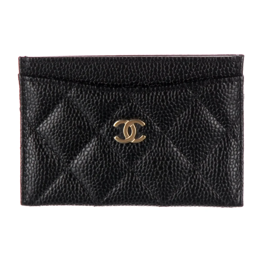 Chanel Small Classic Card Holder Interlocking CC Logo Card Holder Black Caviar Leather Gold Hardware
