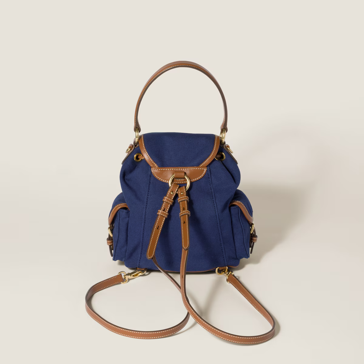 Miu Miu Blue Canvas and Leather Backpacks