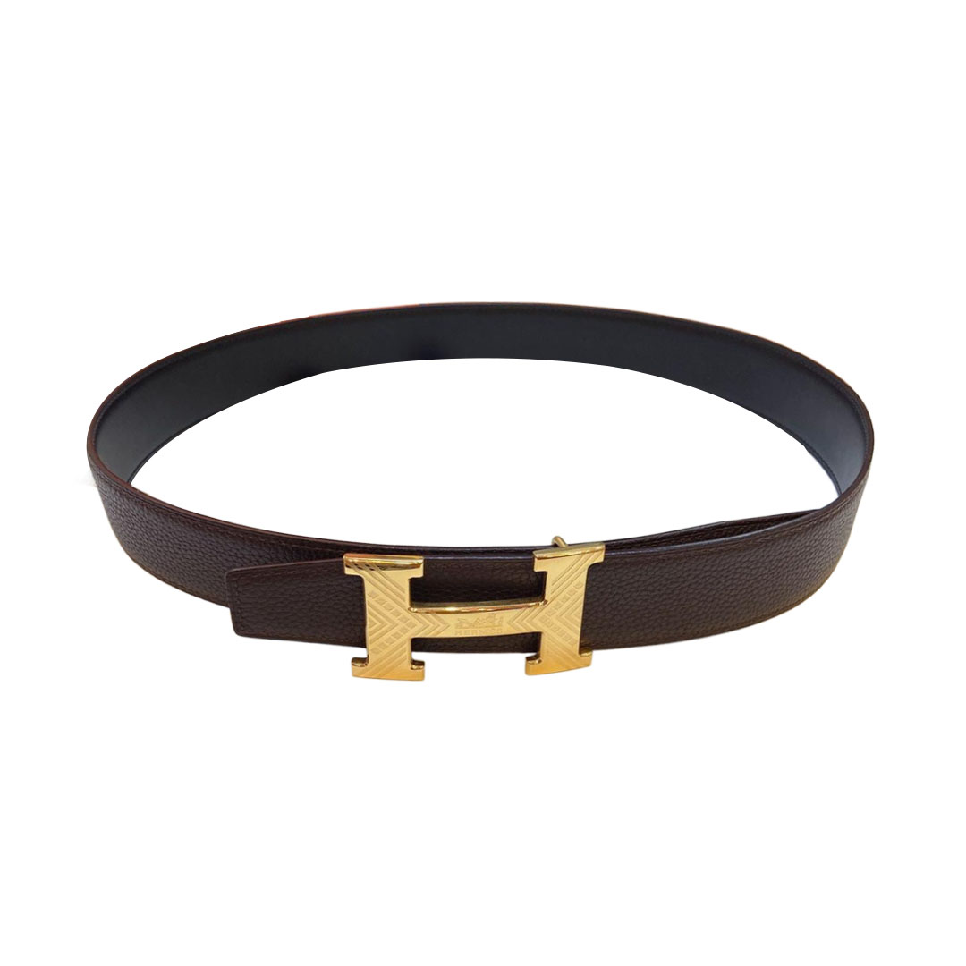 Hermès Men's H Buckle Belt In Blue/Brown/Burgundy Calfskin With Gold/Silver Hardware 38mm