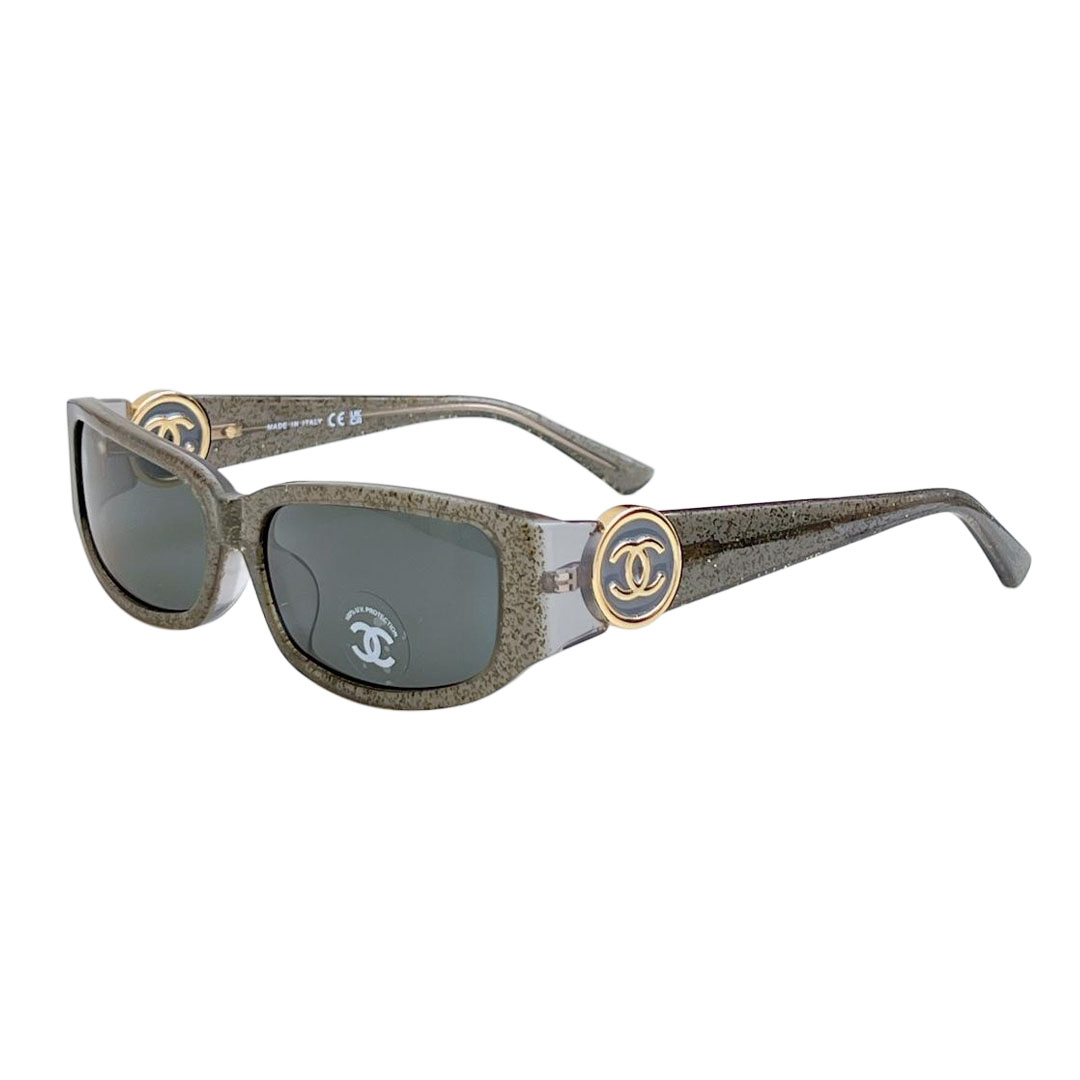 CHANEL square frame glasses grey gold color size 56-18-137