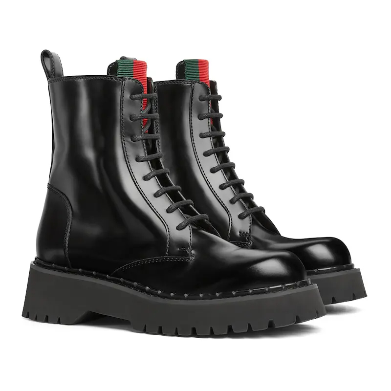Gucci black webbing woven short boots
