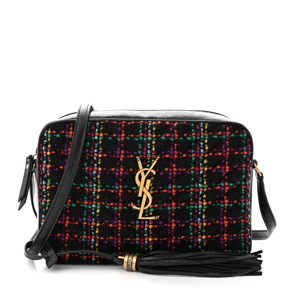 Saint Laurent Medium Lou Camera Bag Black Monogram Tweed & Calfskin Leather Brass Hardware