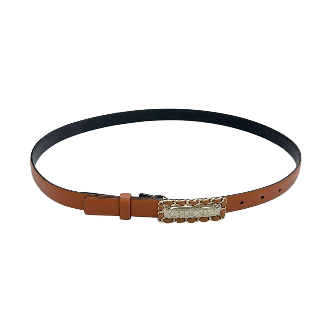 Chanel Women's Rectangled Buckle Thin Belt In Brown/Arrowroot/Champagne Gold/Pink/Pale Pink/Red/Black/White Calfskin With Gold/Silver Hardware 20mm