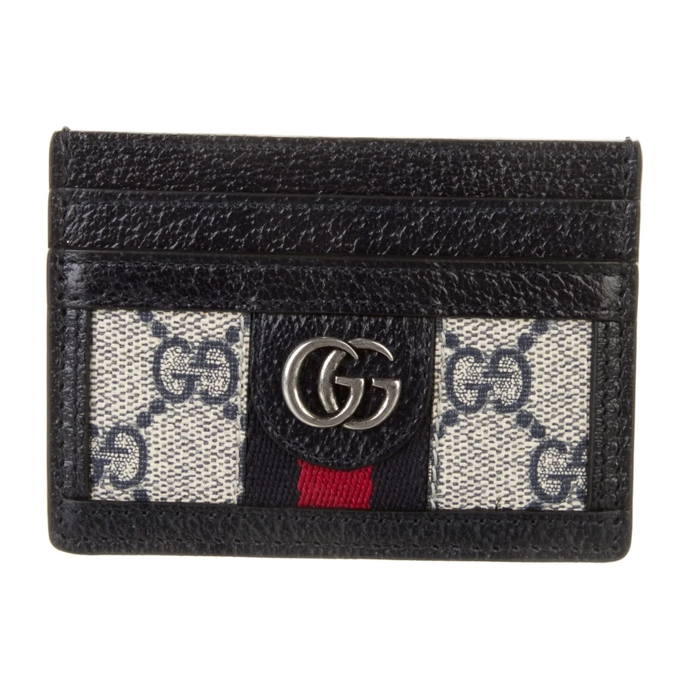 Gucci Small Card Holder Blue GG Monogram Canvas Silver Hardware