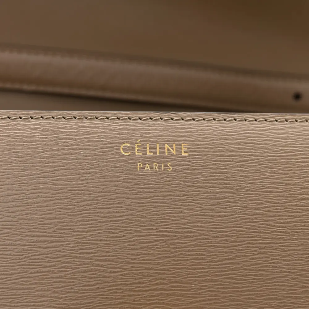 Celine Medium Classic Box Flap Bag Taupe Liege Calfskin Leather Gold Hardware