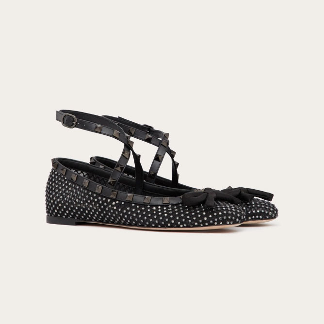 VALENTINO Rivet embellished grid ballet flats