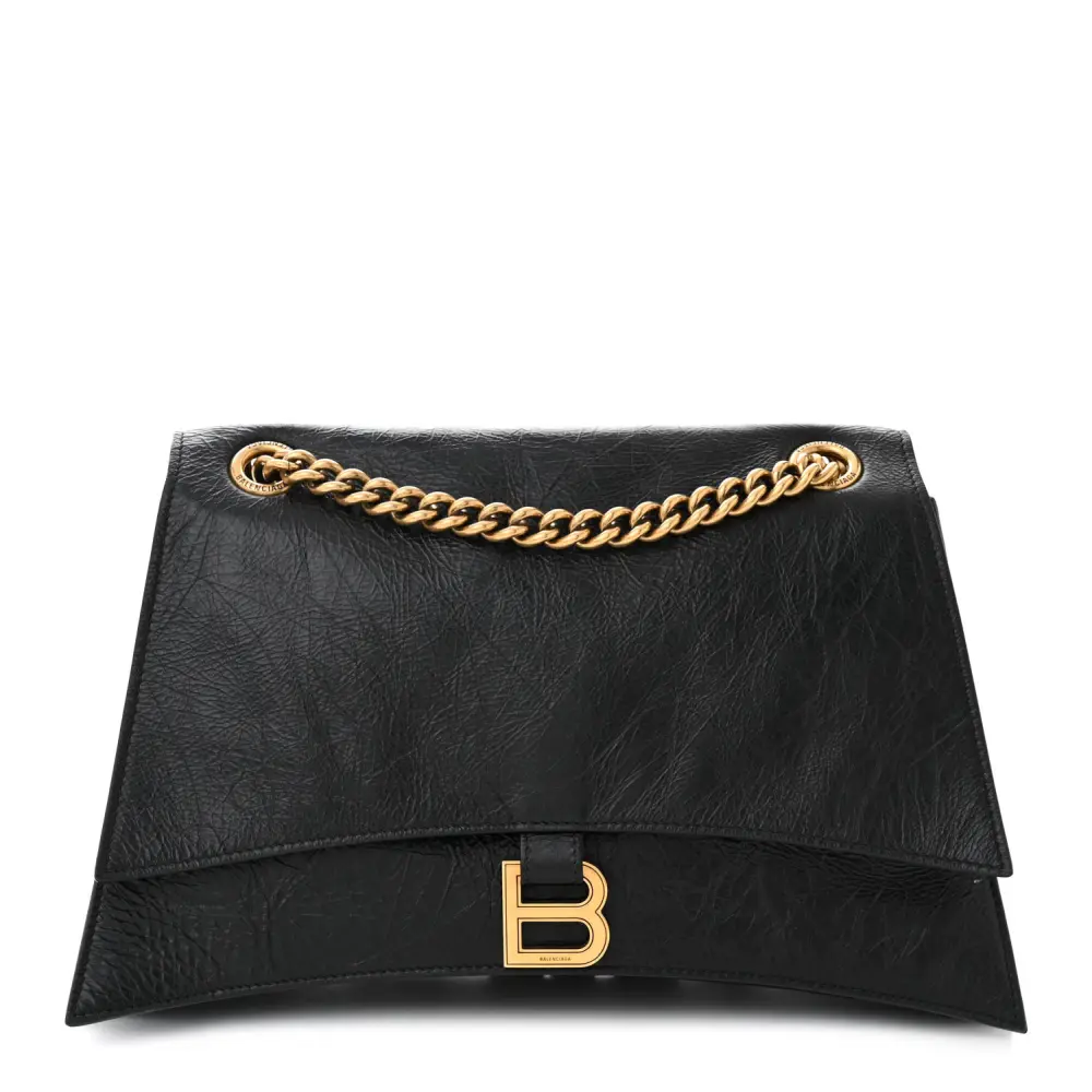 Balenciaga Medium Crush Chain Bag Black Crushed Calfskin Leather Gold Hardware
